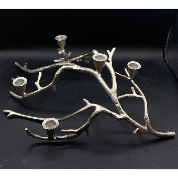 Unbranded Other - Cast Aluminum Silver Tone Metal Manzanita Branch 5 Candle Holder Centerpiece
